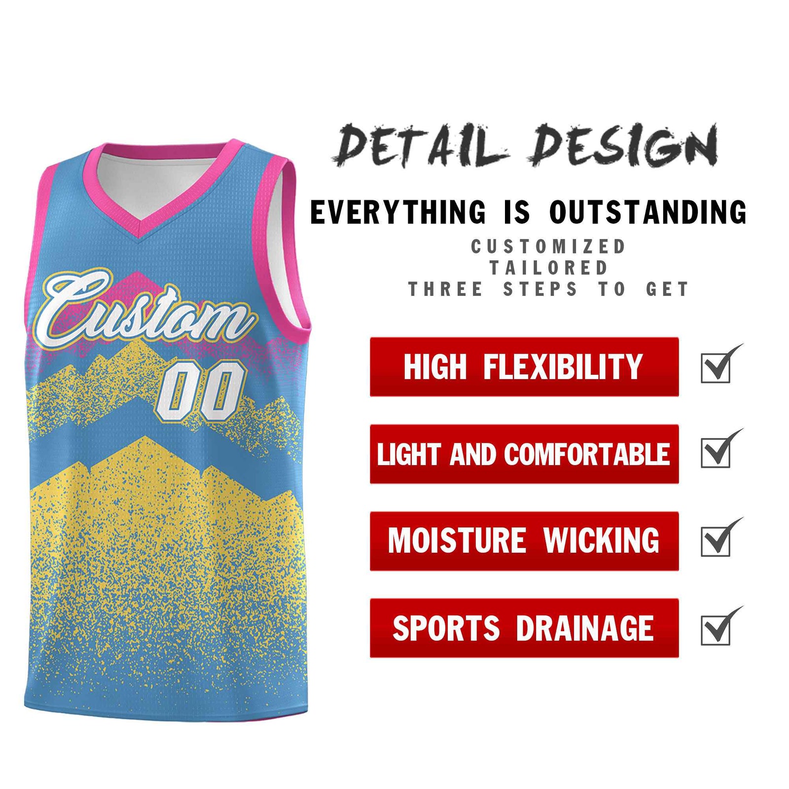 Personalized Youth Basketball Jerseys   Light Blue Khaki Gradient Mountain Design Uniforms