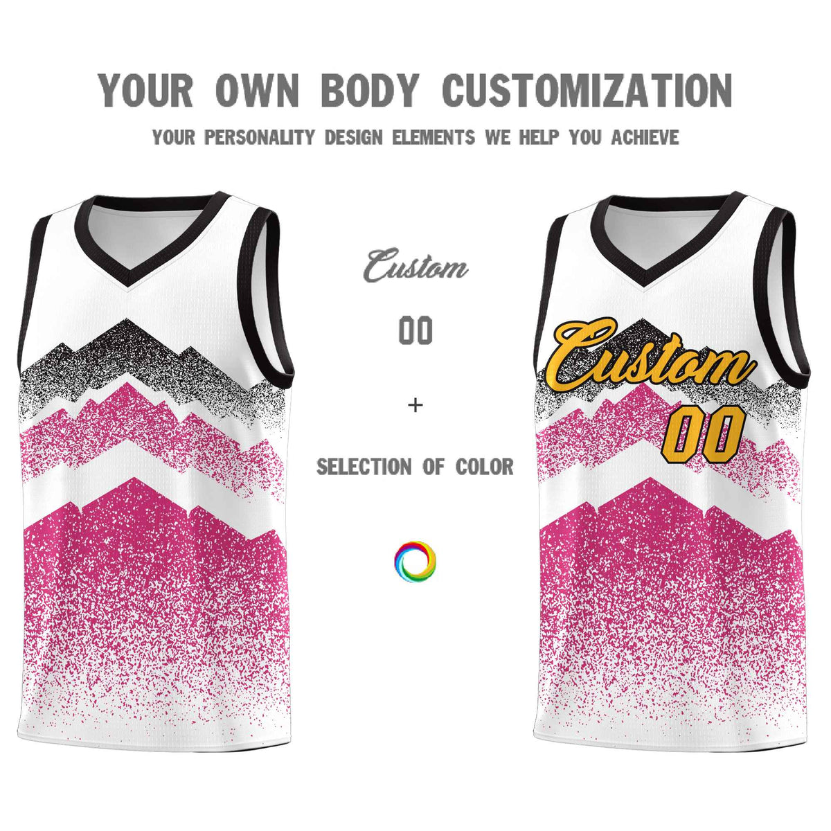 Personalized Youth Basketball Jerseys   White Rose Red Gradient Mountain Design Uniforms