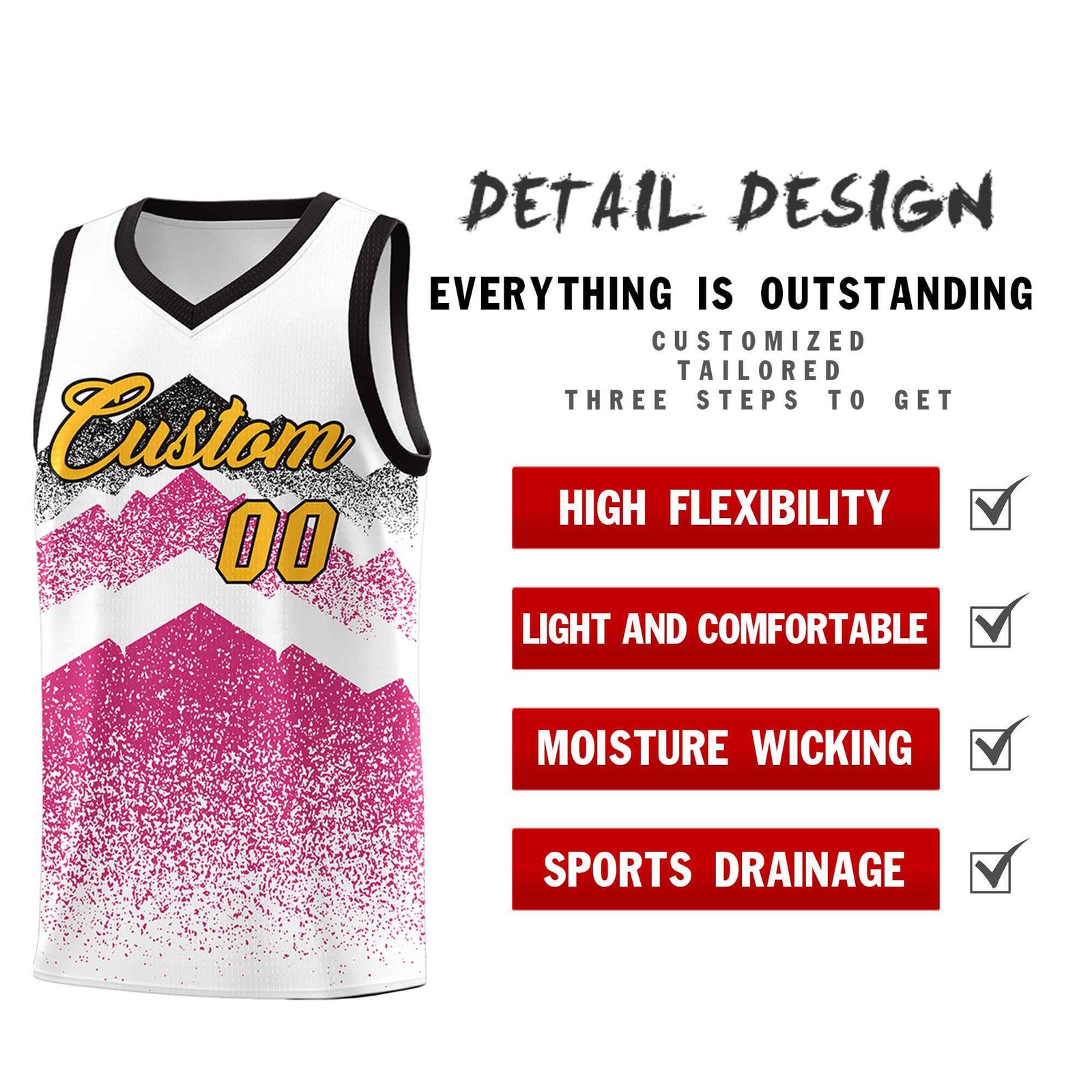 Personalized Youth Basketball Jerseys   White Rose Red Gradient Mountain Design Uniforms