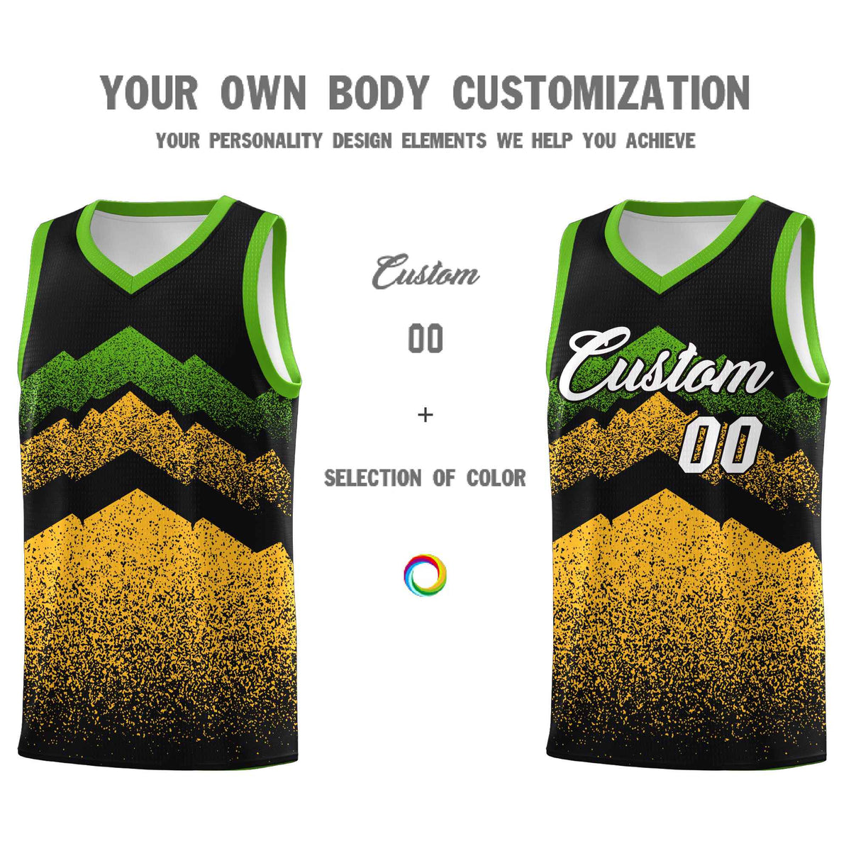 Personalized Youth Basketball Jerseys   Black Gold Gradient Mountain Design Uniforms