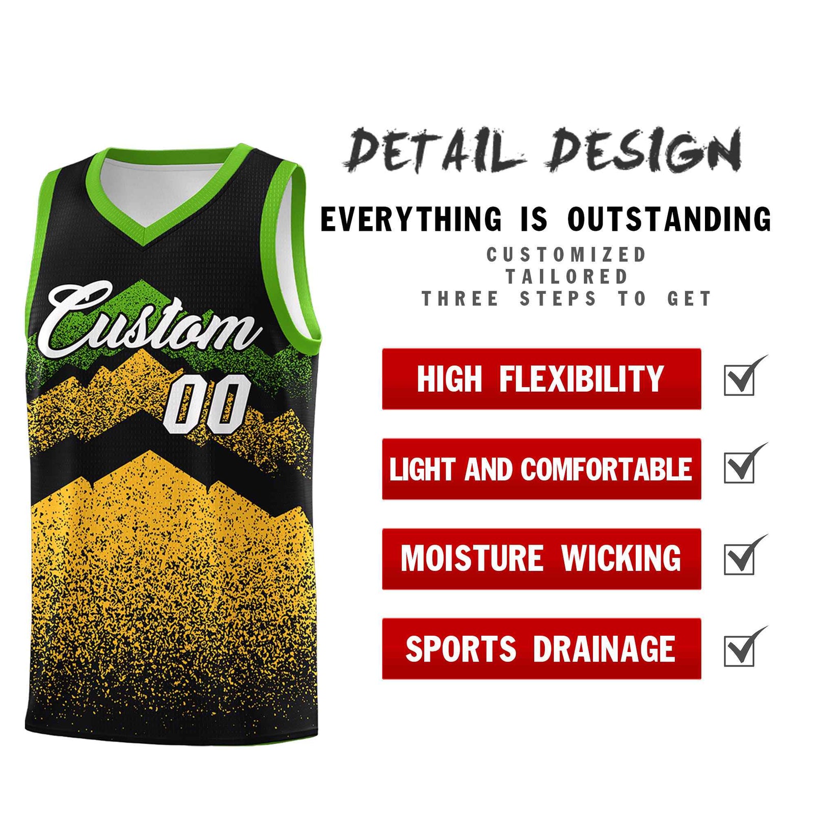 Personalized Youth Basketball Jerseys   Black Gold Gradient Mountain Design Uniforms