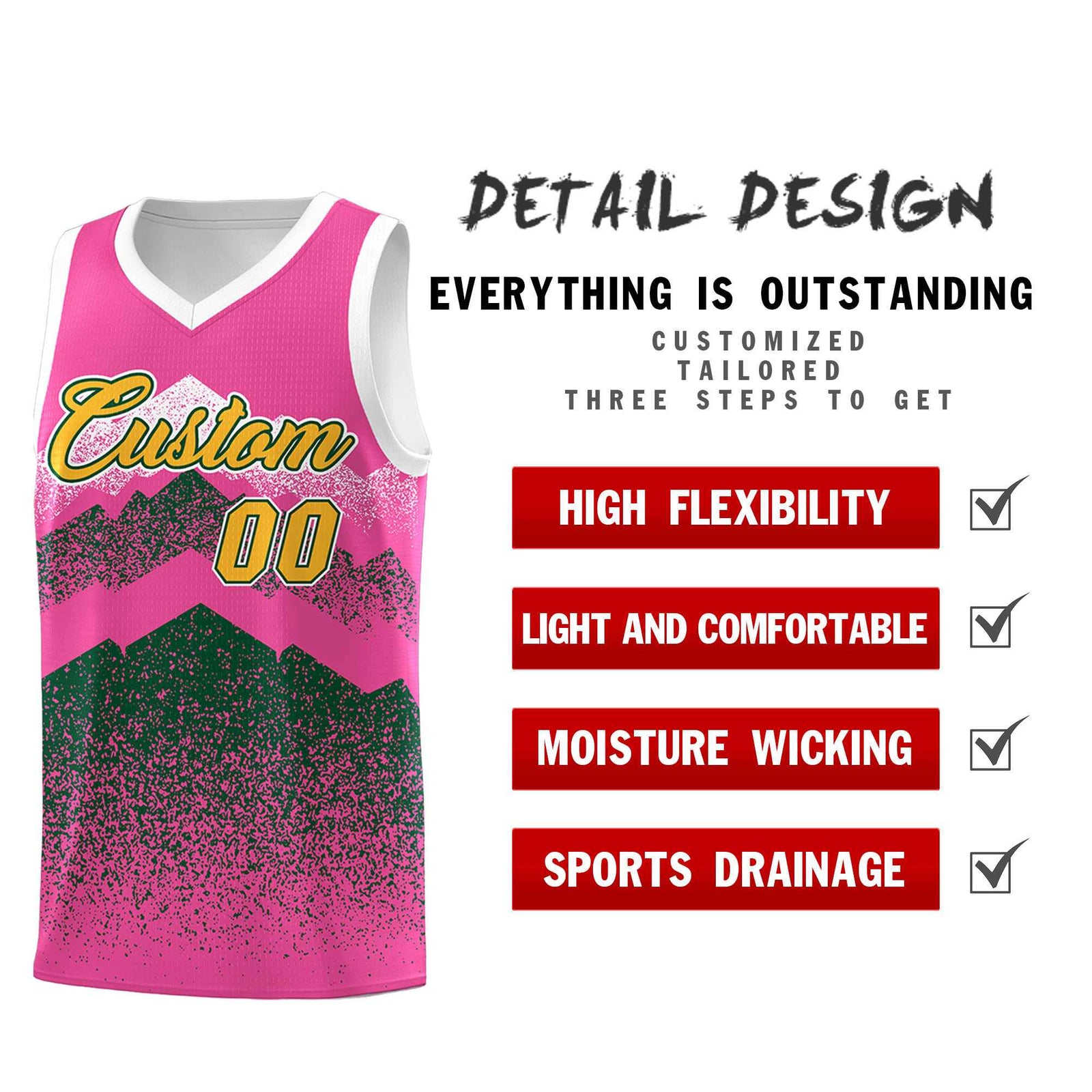 Personalized Youth Basketball Jerseys   Pink Green Gradient Mountain Design Uniforms