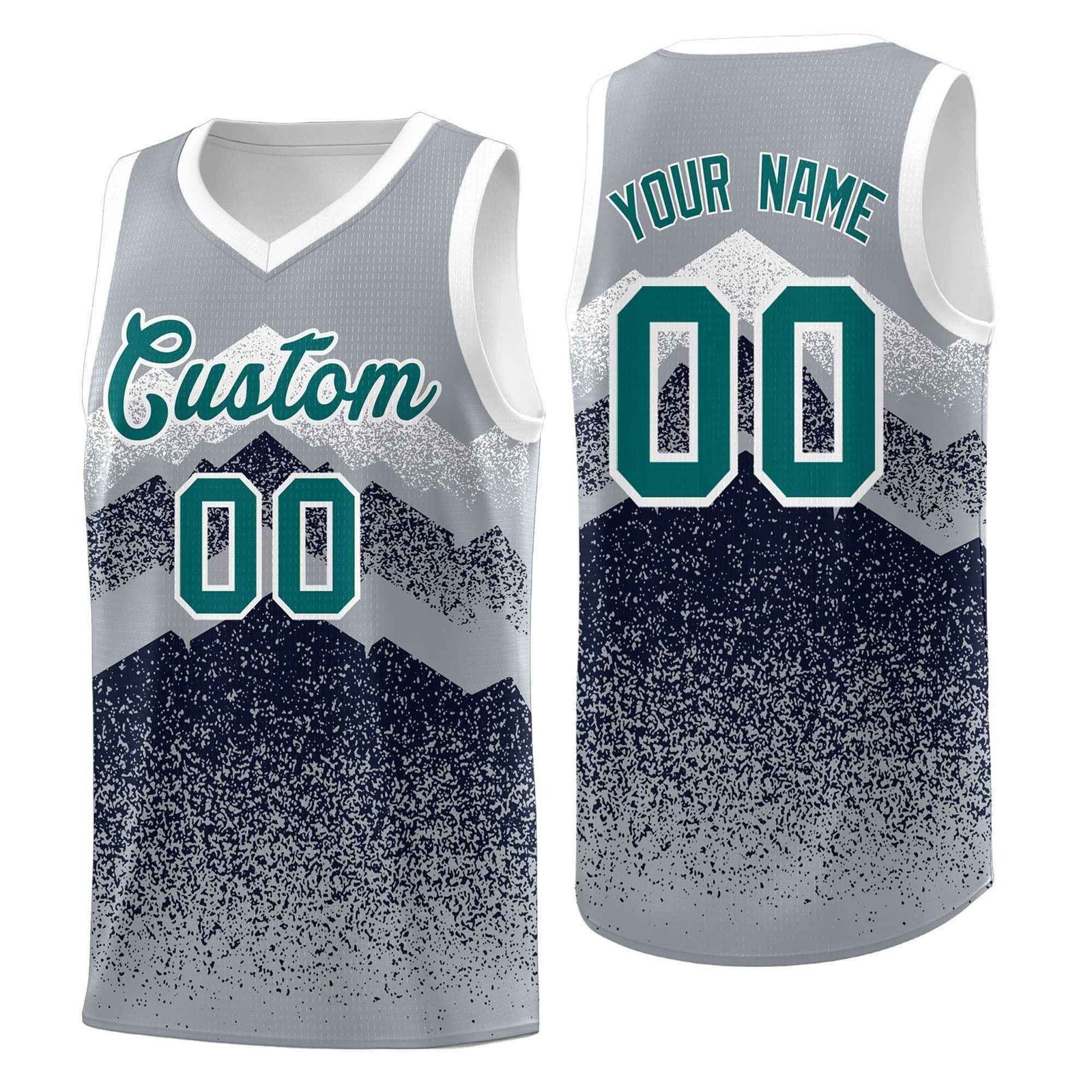 Custom Youth Basketball Jerseys Gray Navy Gradient Mountain Design Uniforms