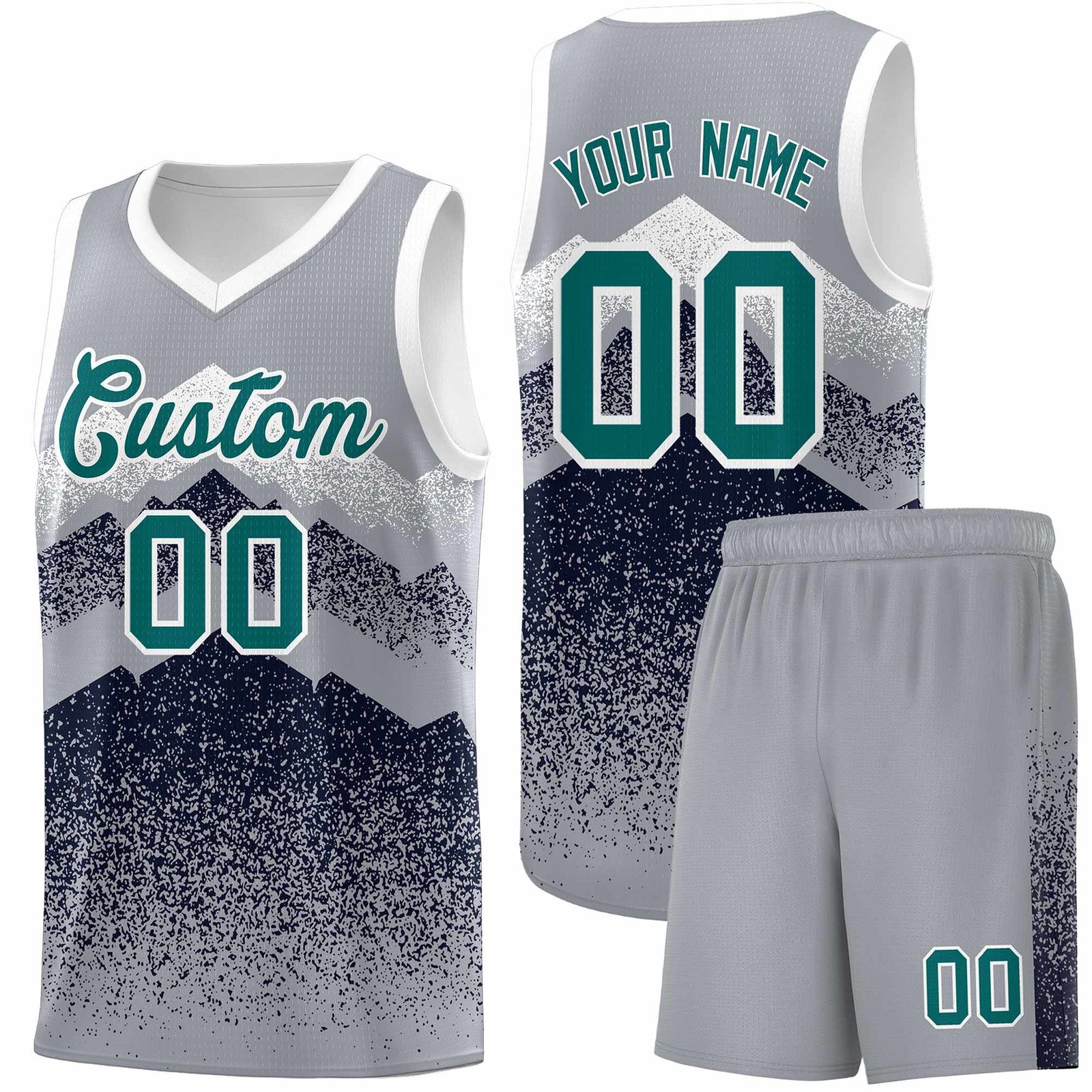 Custom Youth Basketball Jerseys Gray Navy Gradient Mountain Design Uniforms