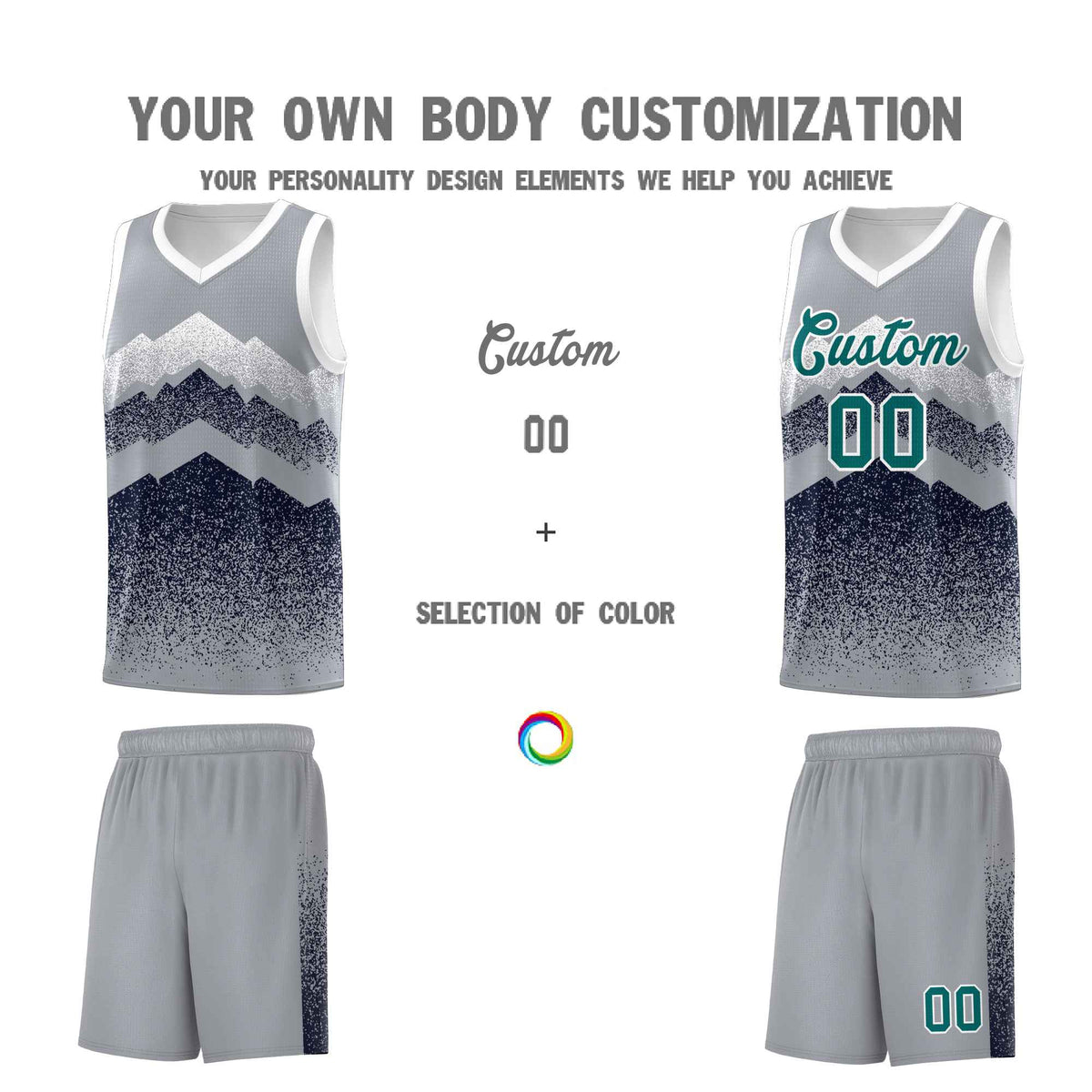 Custom Youth Basketball Jerseys Gray Navy Gradient Mountain Design Uniforms