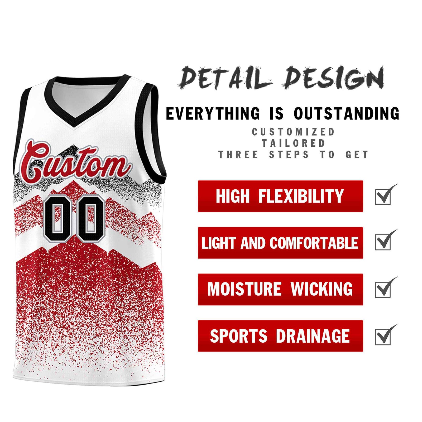 Personalized Youth Basketball Jerseys   White Red Gradient Mountain Design Uniforms