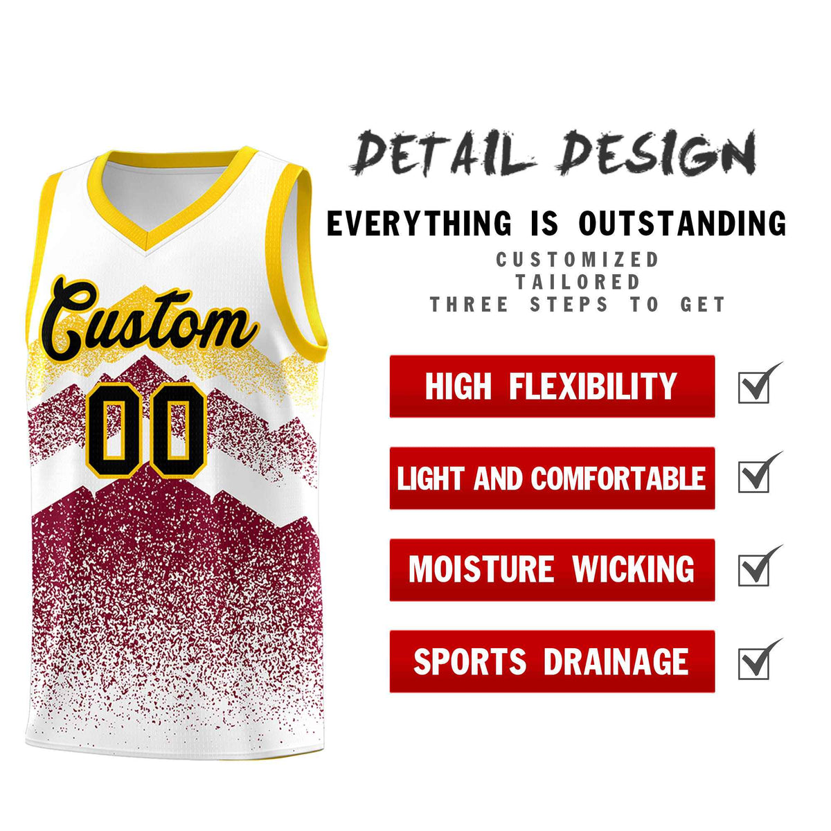 Personalized Youth Basketball Jerseys   White Crimson Gradient Mountain Design Uniforms