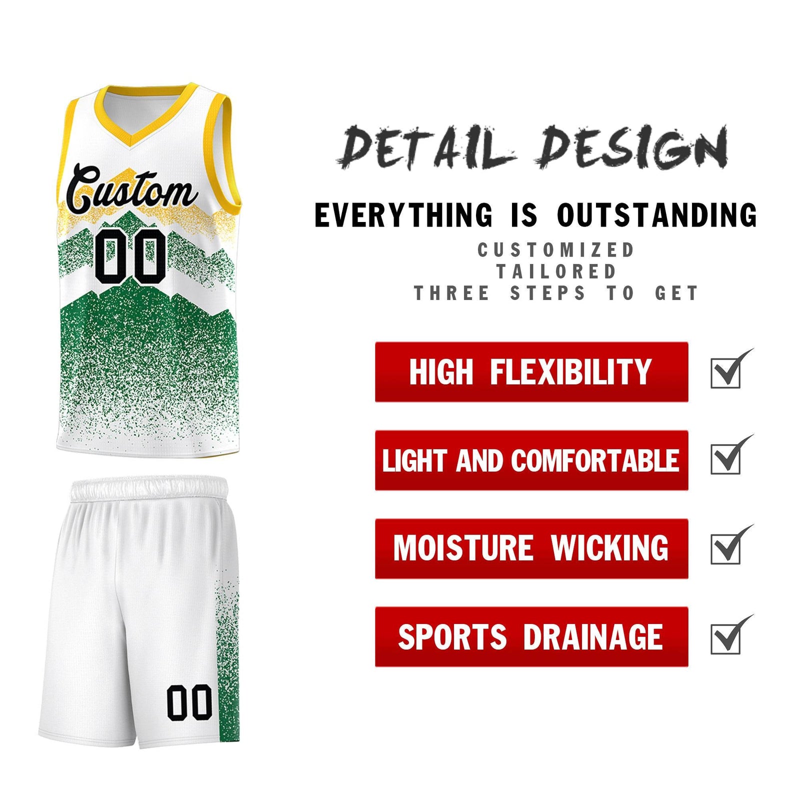 Personalized Youth Basketball Jerseys   White Kelly Green Gradient Mountain Design Uniforms