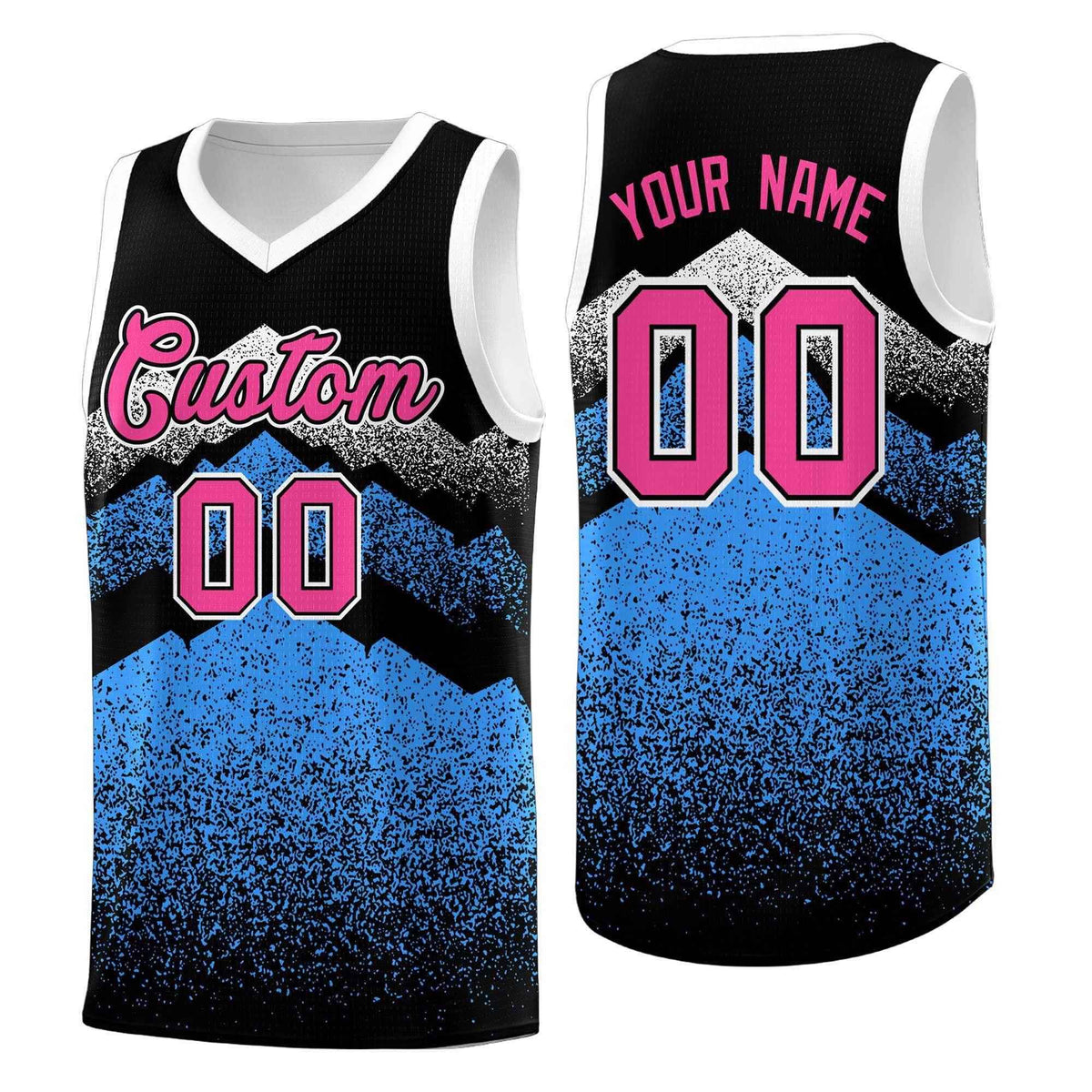 Personalized Youth Basketball Jerseys   Black Powder Blue Gradient Mountain Design Uniforms