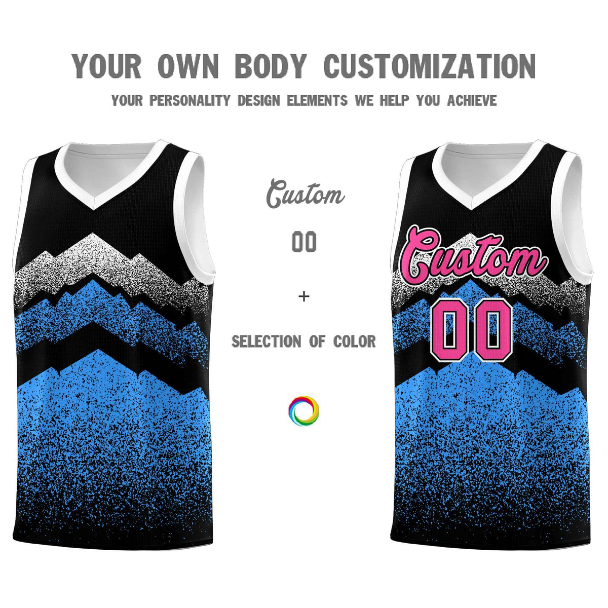Personalized Youth Basketball Jerseys   Black Powder Blue Gradient Mountain Design Uniforms