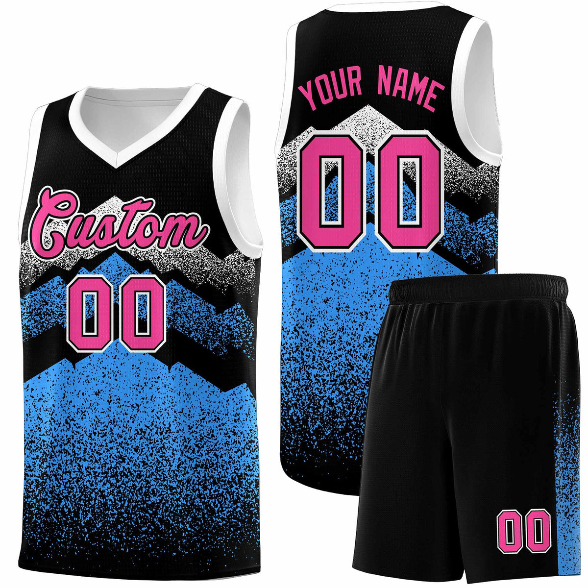 Personalized Youth Basketball Jerseys   Black Powder Blue Gradient Mountain Design Uniforms