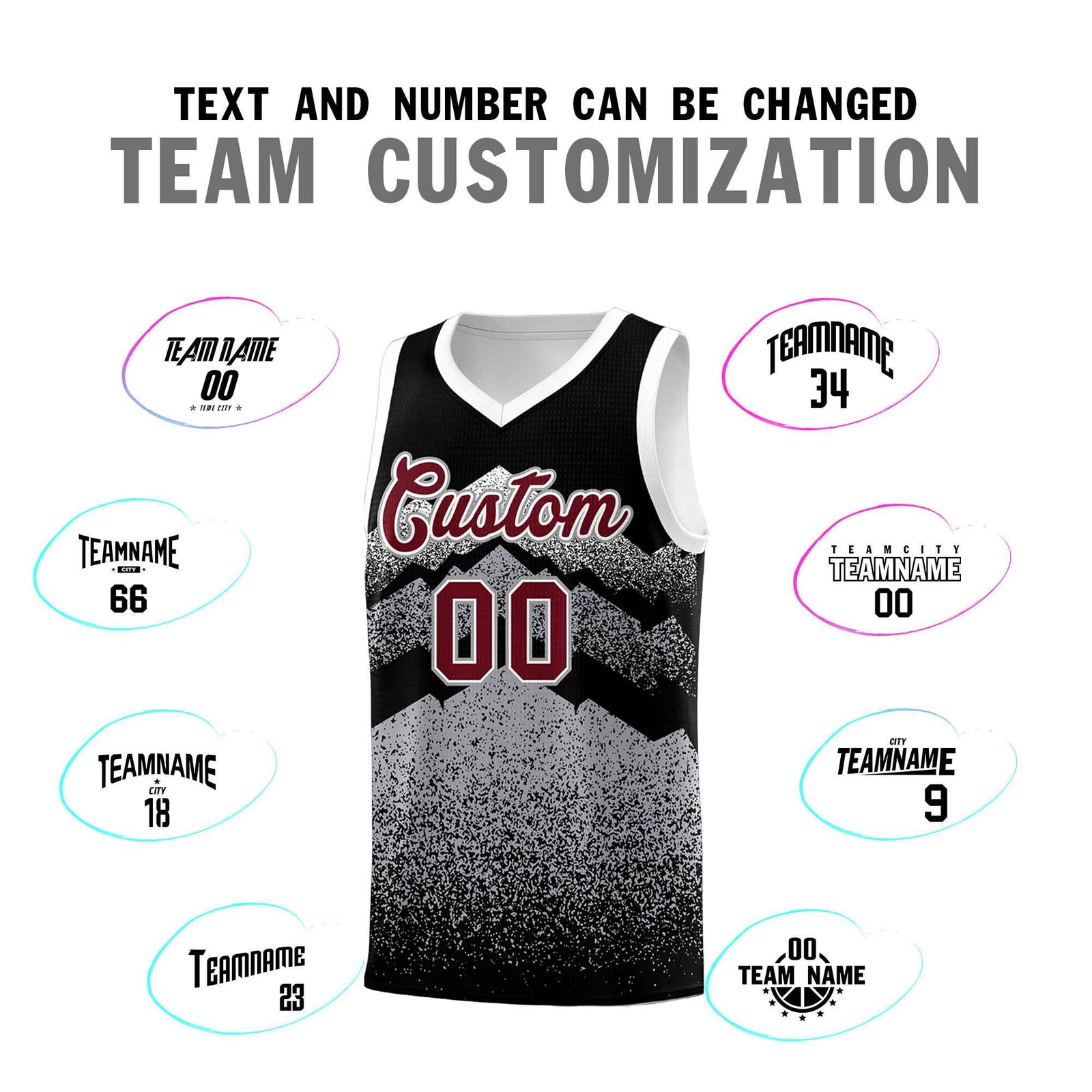 Personalized Youth Basketball Jerseys   Black Gray Gradient Mountain Design Uniforms
