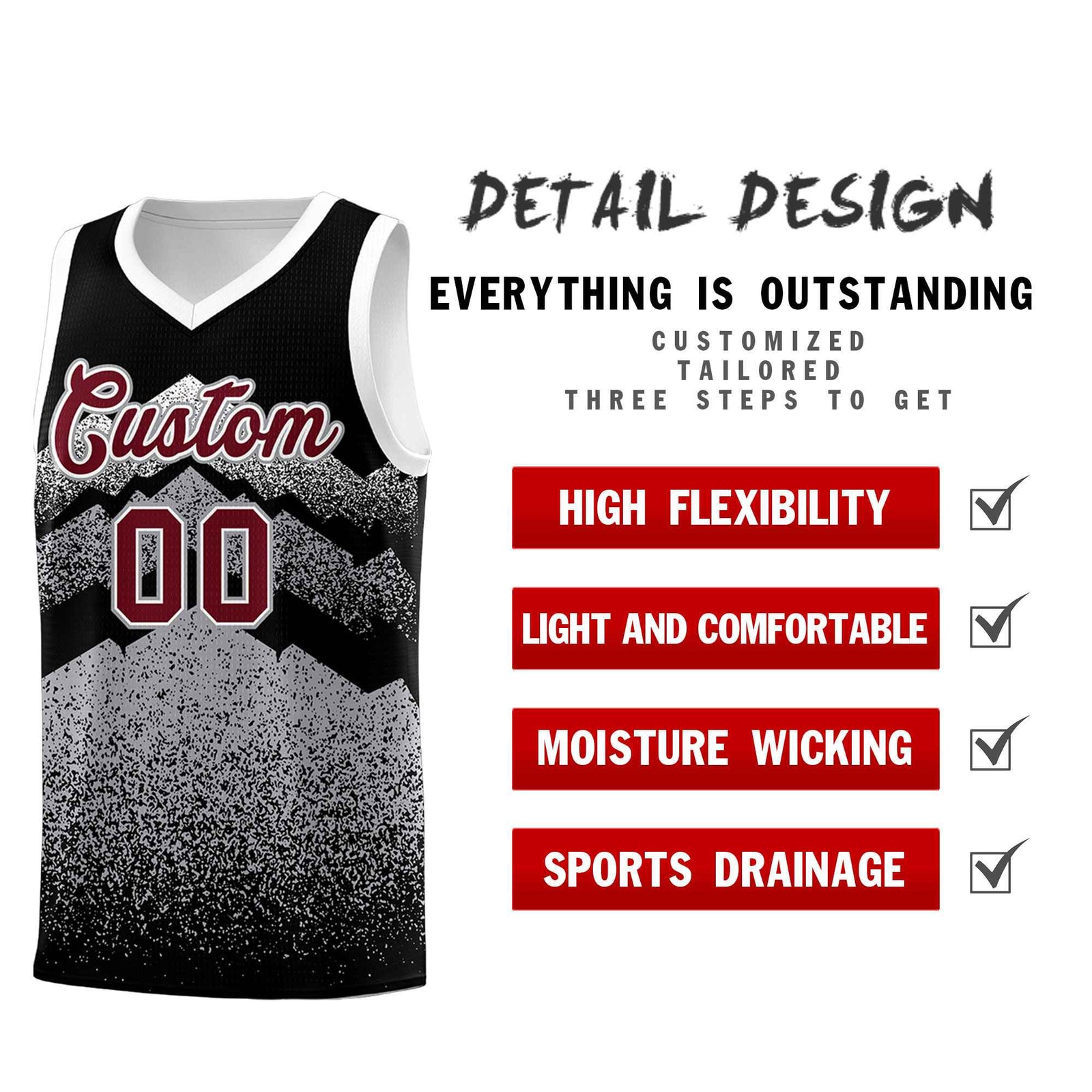 Personalized Youth Basketball Jerseys   Black Gray Gradient Mountain Design Uniforms