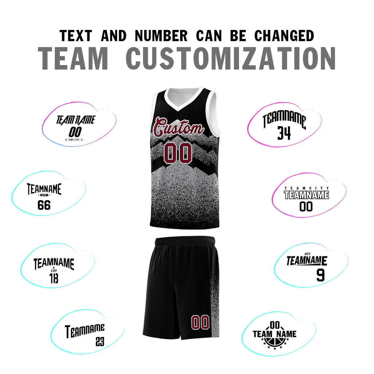 Personalized Youth Basketball Jerseys   Black Gray Gradient Mountain Design Uniforms