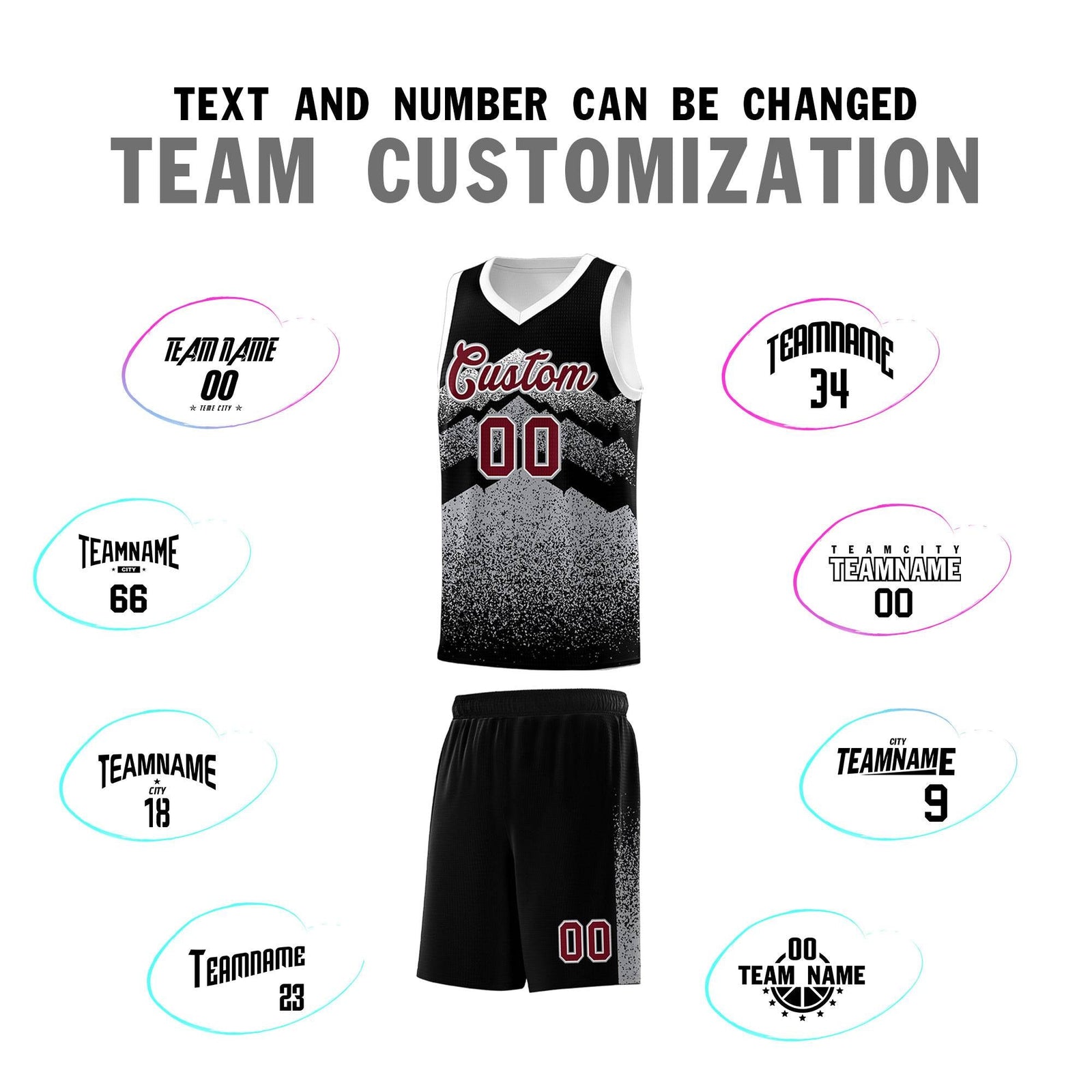 Personalized Youth Basketball Jerseys   Black Gray Gradient Mountain Design Uniforms