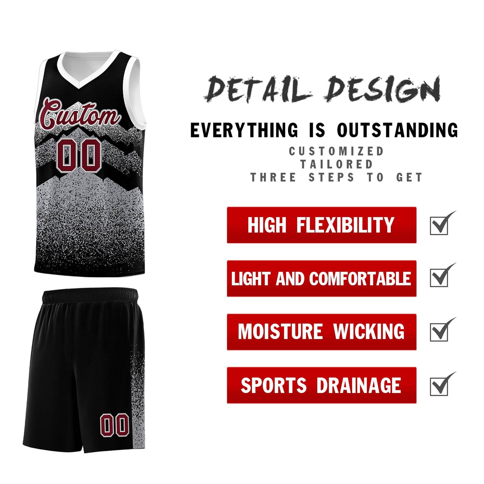 Personalized Youth Basketball Jerseys   Black Gray Gradient Mountain Design Uniforms