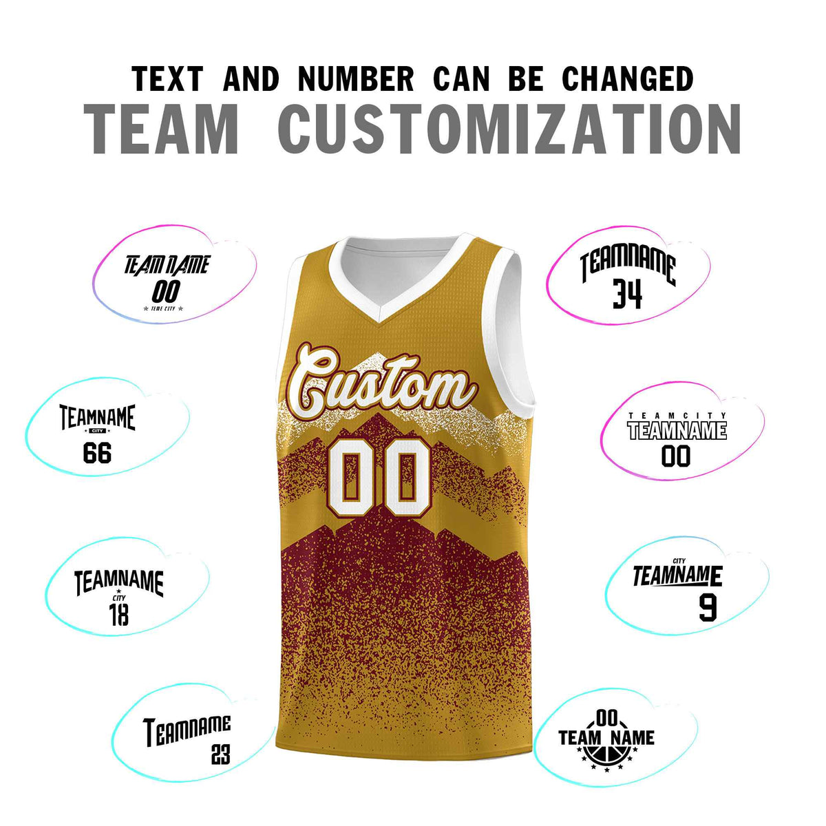 Custom Youth Basketball Jerseys Old Gold Crimson Gradient Mountain Design Uniforms
