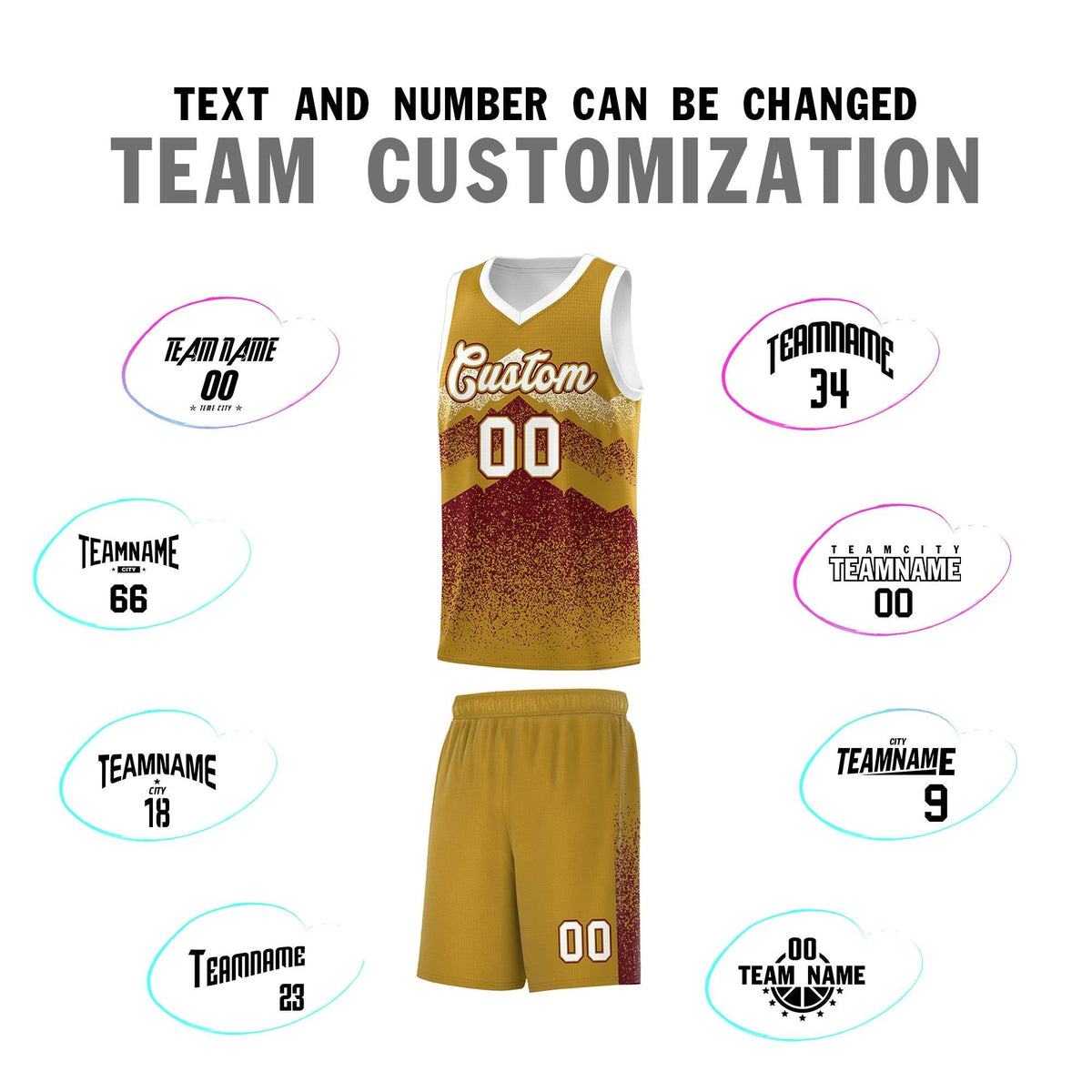 Custom Youth Basketball Jerseys Old Gold Crimson Gradient Mountain Design Uniforms