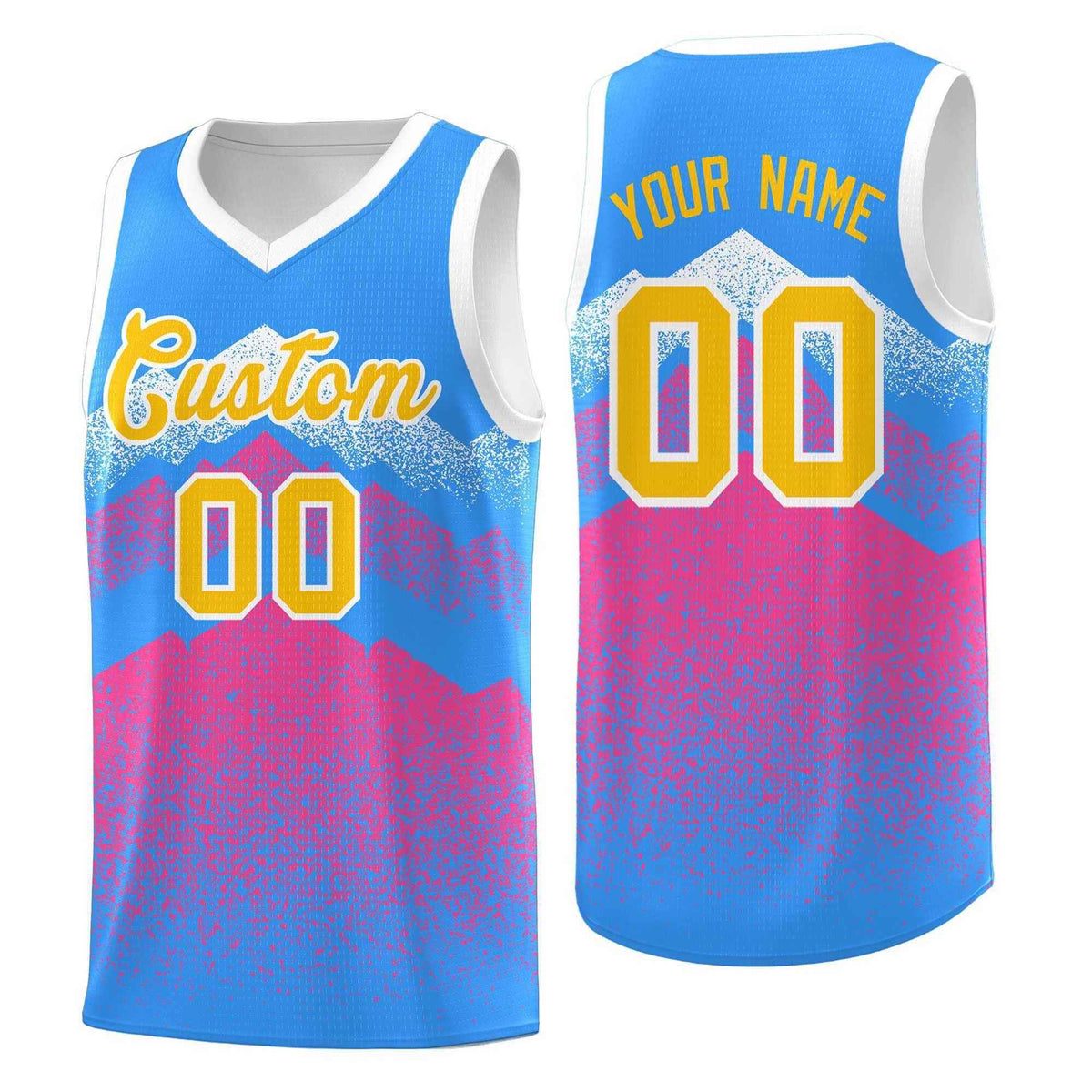 Custom Youth Basketball Jerseys Powder Blue Pink Gradient Mountain Design Uniforms