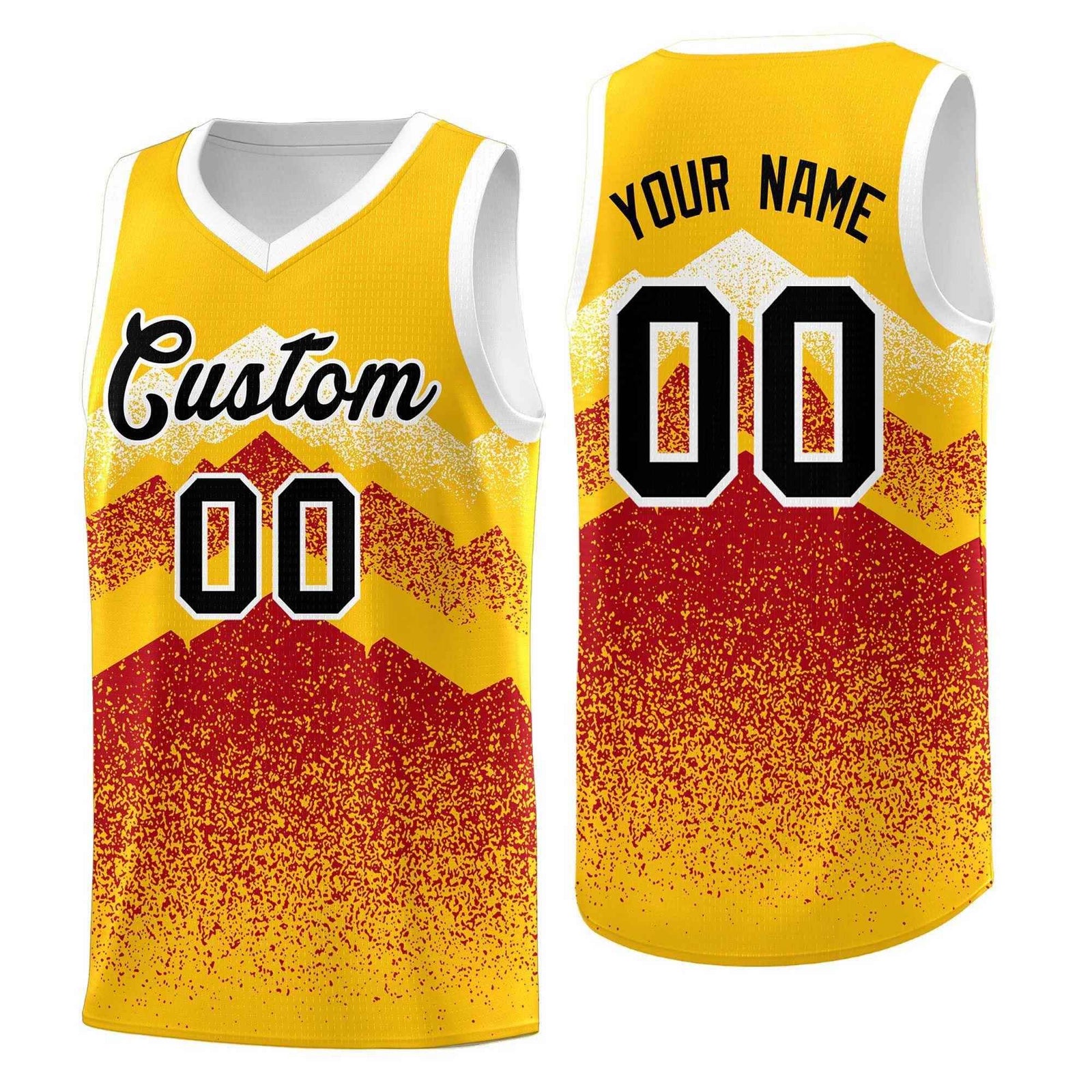 Personalized Youth Basketball Jerseys   Gold Red Gradient Mountain Design Uniforms