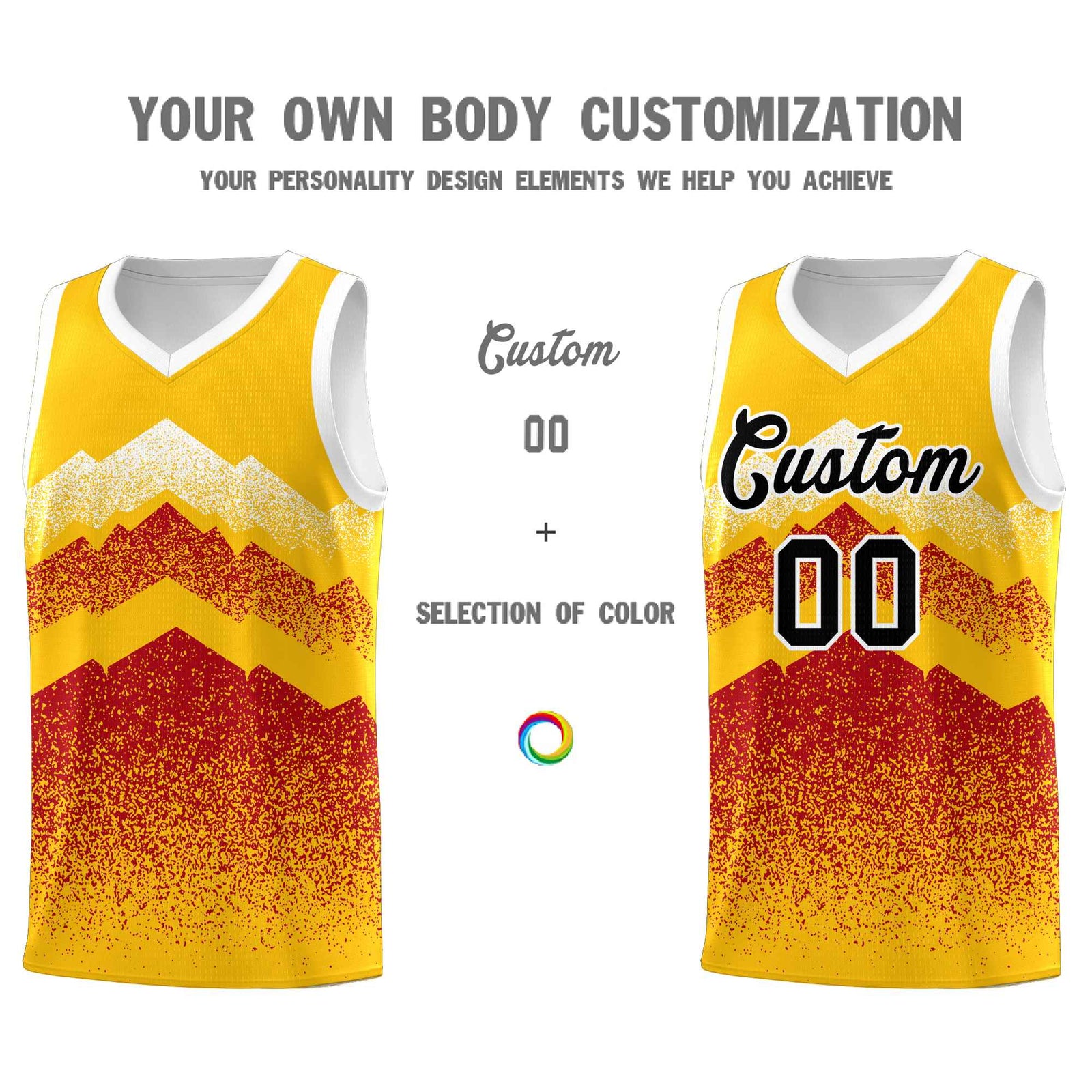 Personalized Youth Basketball Jerseys   Gold Red Gradient Mountain Design Uniforms