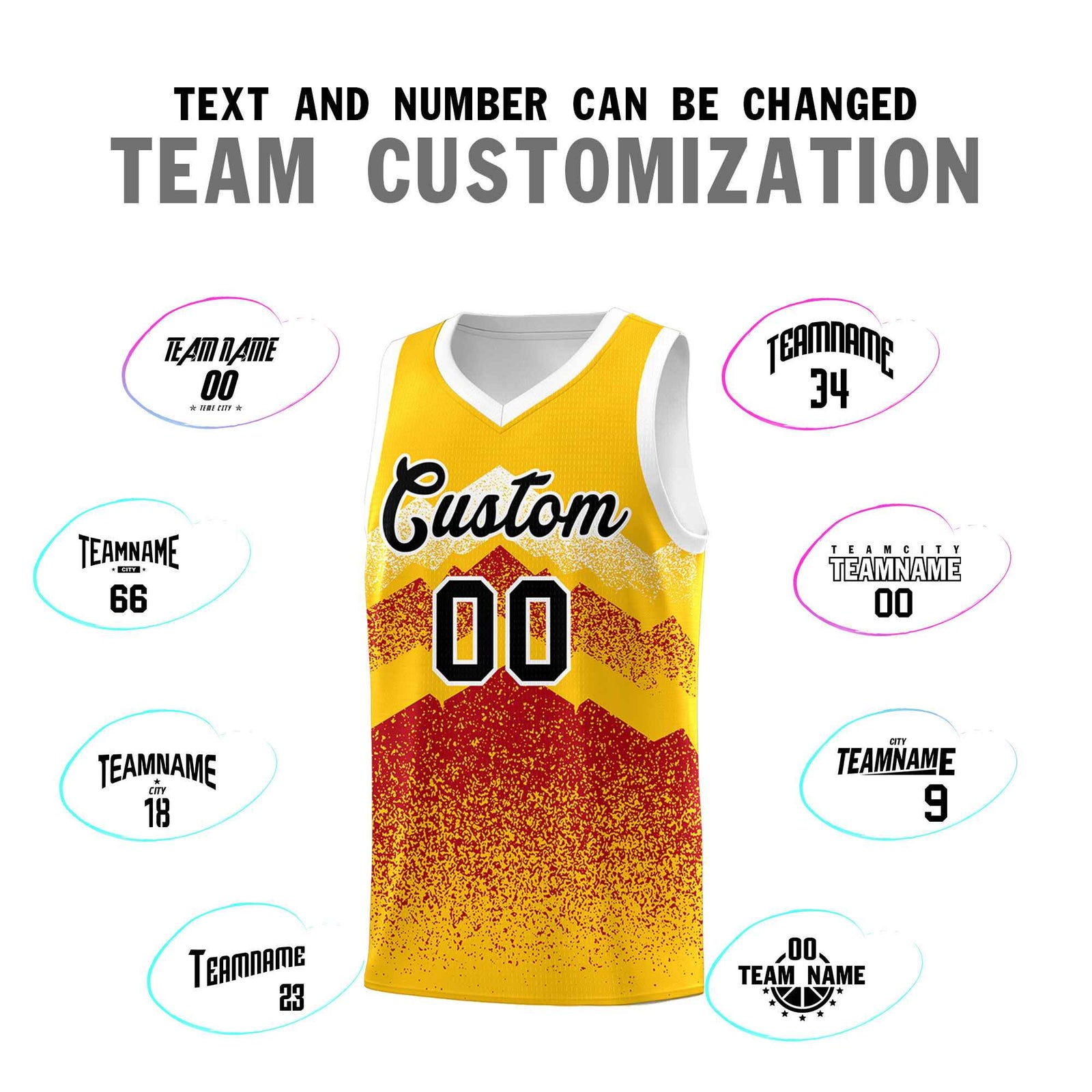 Personalized Youth Basketball Jerseys   Gold Red Gradient Mountain Design Uniforms