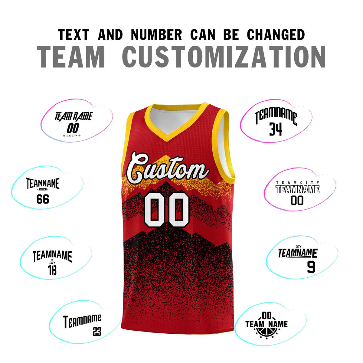 Custom Youth Basketball Jerseys Red Black Gradient Mountain Design Uniforms