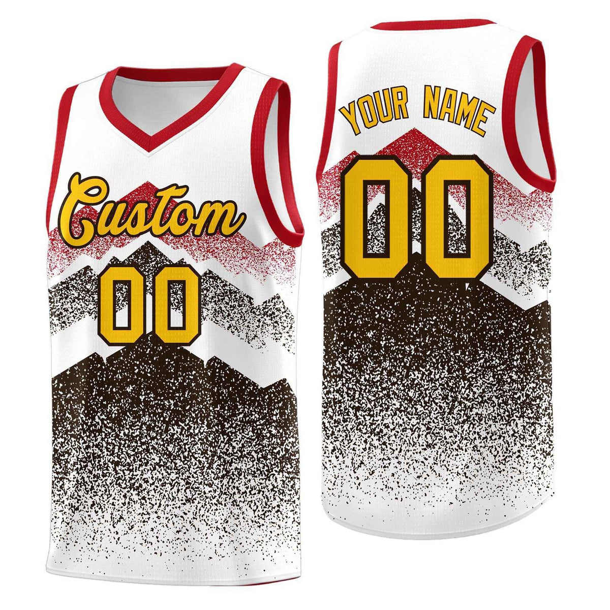 Custom Youth Basketball Jerseys White Brown Gradient Mountain Design Uniforms
