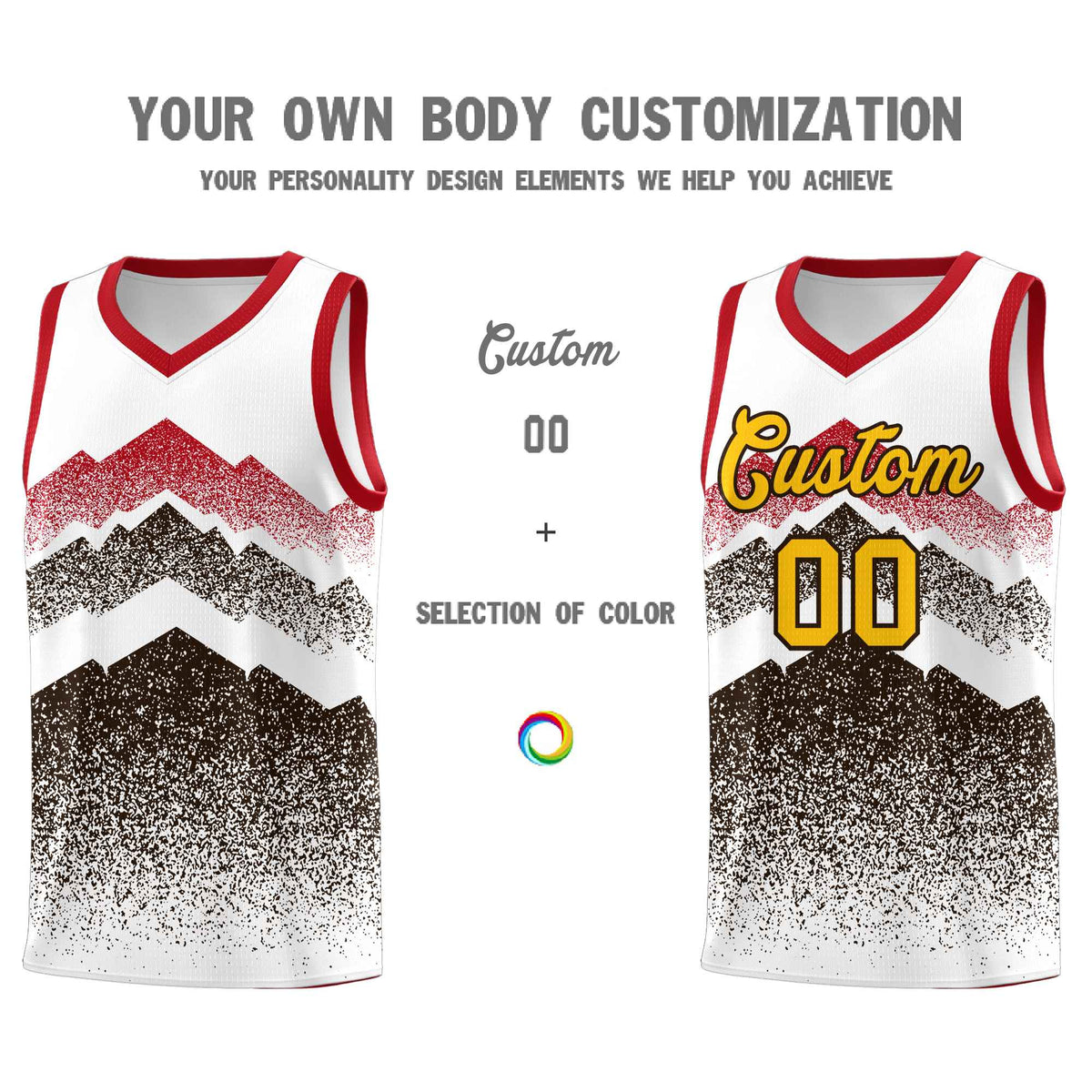 Custom Youth Basketball Jerseys White Brown Gradient Mountain Design Uniforms