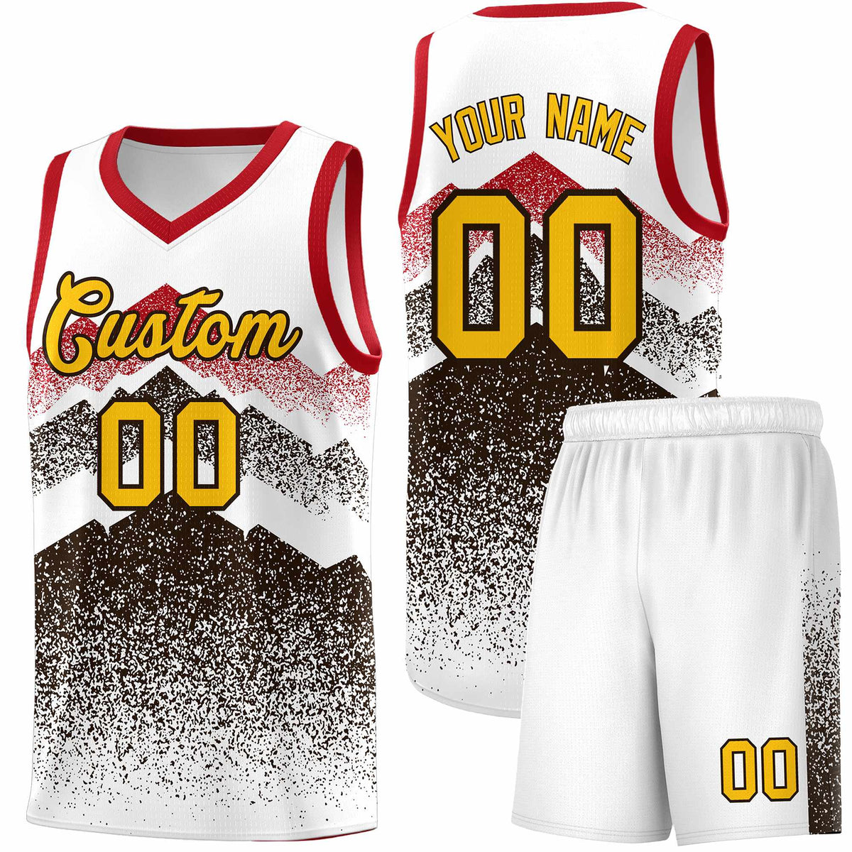 Custom Youth Basketball Jerseys White Brown Gradient Mountain Design Uniforms
