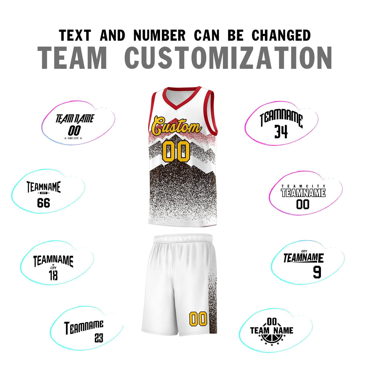 Custom Youth Basketball Jerseys White Brown Gradient Mountain Design Uniforms