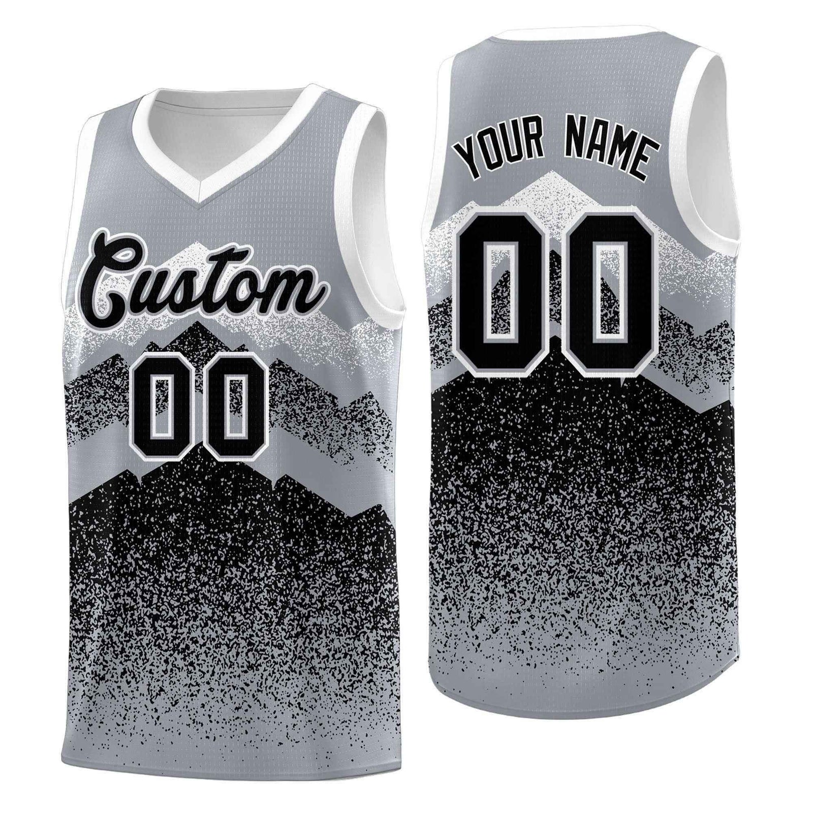 Personalized Youth Basketball Jerseys   Gray Black Gradient Mountain Design Uniforms