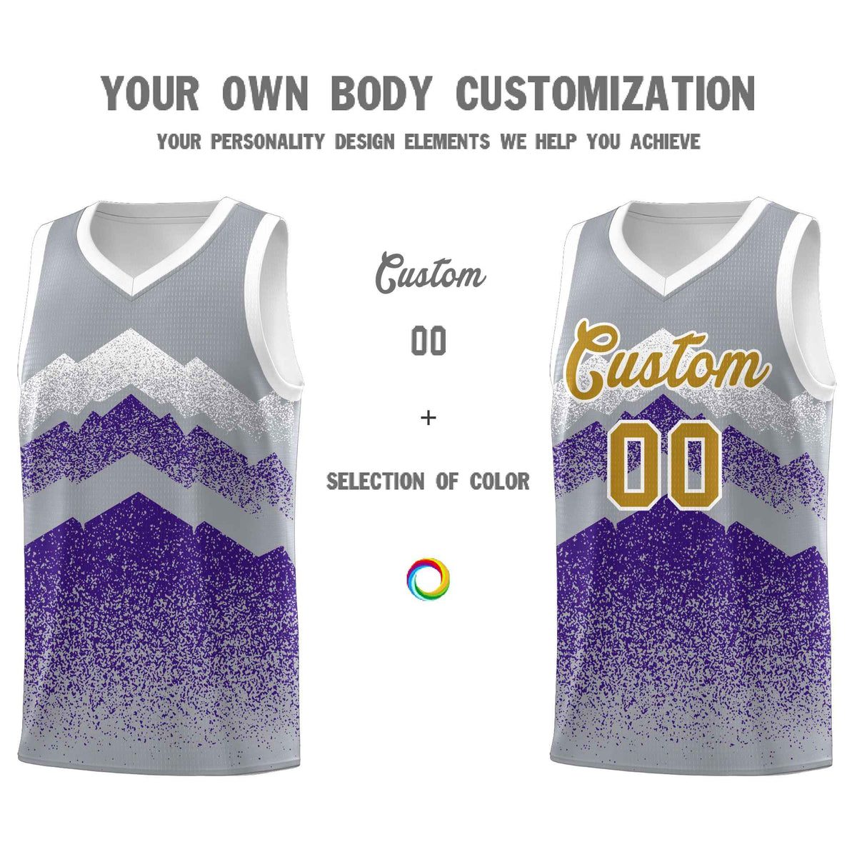 Custom Youth Basketball Jerseys Gray Purple Gradient Mountain Design Uniforms