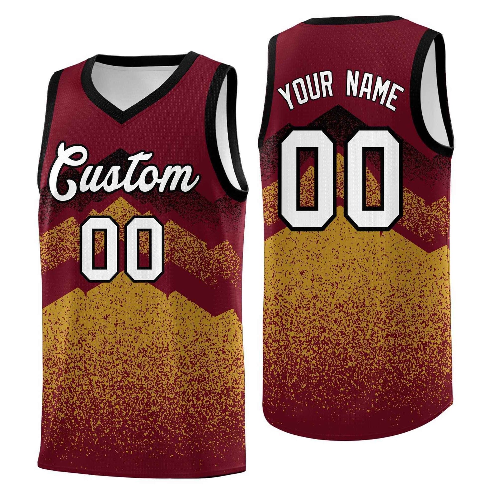 Personalized Youth Basketball Jerseys   Crimson Old Gold Gradient Mountain Design Uniforms