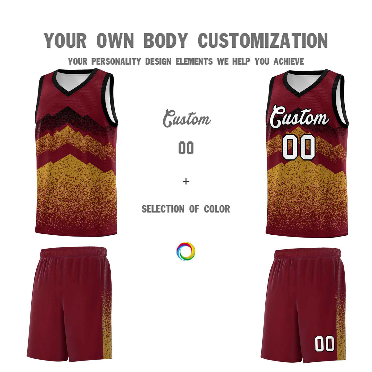 Personalized Youth Basketball Jerseys   Crimson Old Gold Gradient Mountain Design Uniforms