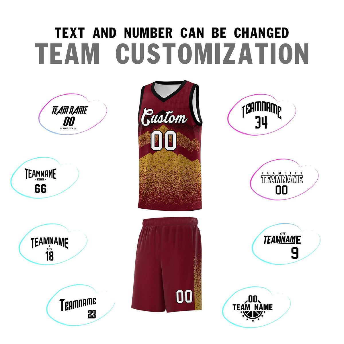 Personalized Youth Basketball Jerseys   Crimson Old Gold Gradient Mountain Design Uniforms