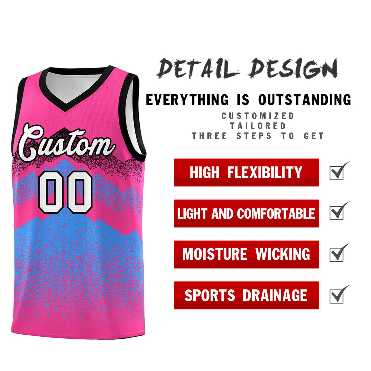 Personalized Youth Basketball Jerseys   Pink Powder Blue Gradient Mountain Design Uniforms