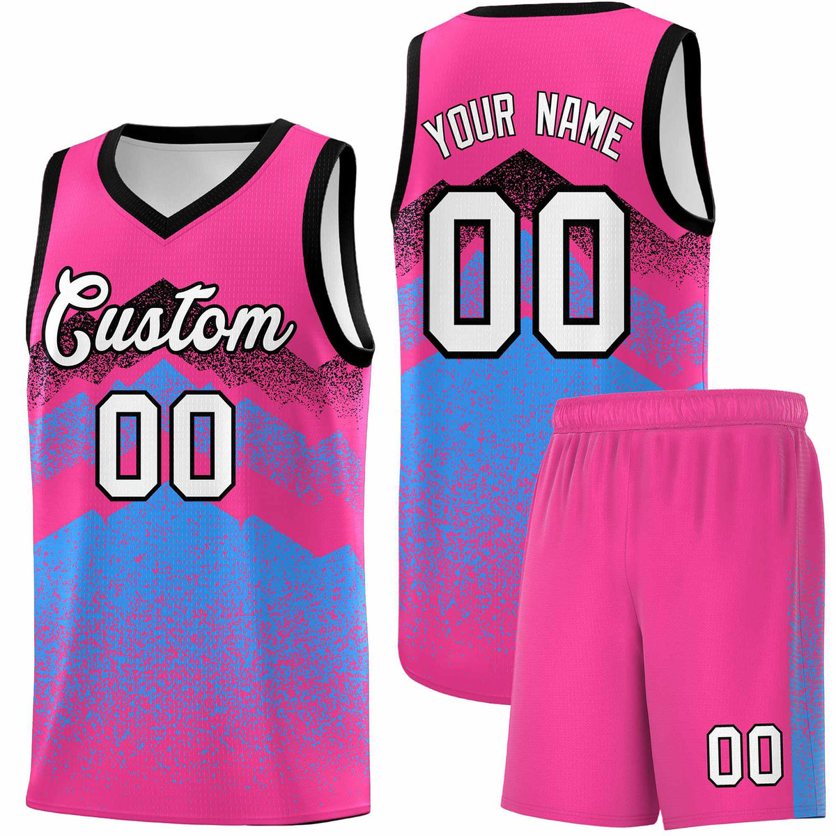 Personalized Youth Basketball Jerseys   Pink Powder Blue Gradient Mountain Design Uniforms