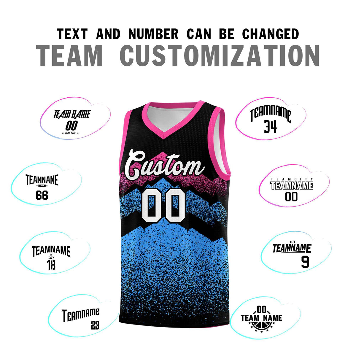 Custom Youth Basketball Jerseys Black Powder Blue Gradient Mountain Design Uniforms