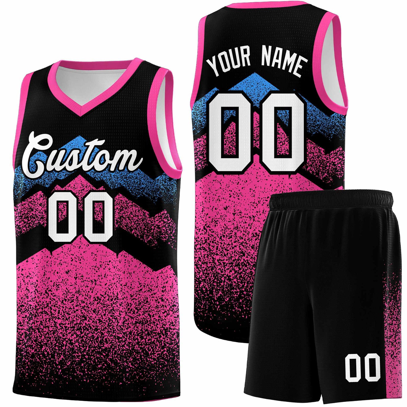 Personalized Youth Basketball Jerseys   Black Pink Gradient Mountain Design Uniforms