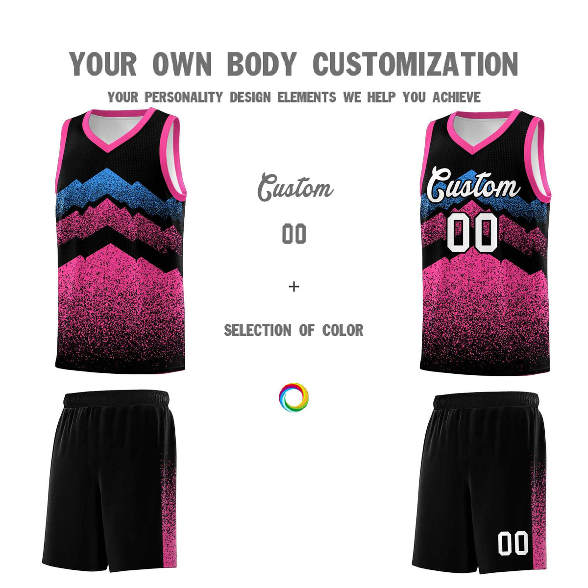 Personalized Youth Basketball Jerseys   Black Pink Gradient Mountain Design Uniforms