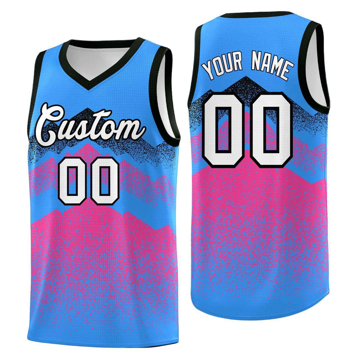 Custom Youth Basketball Jerseys Powder Blue Pink Gradient Mountain Design Uniforms