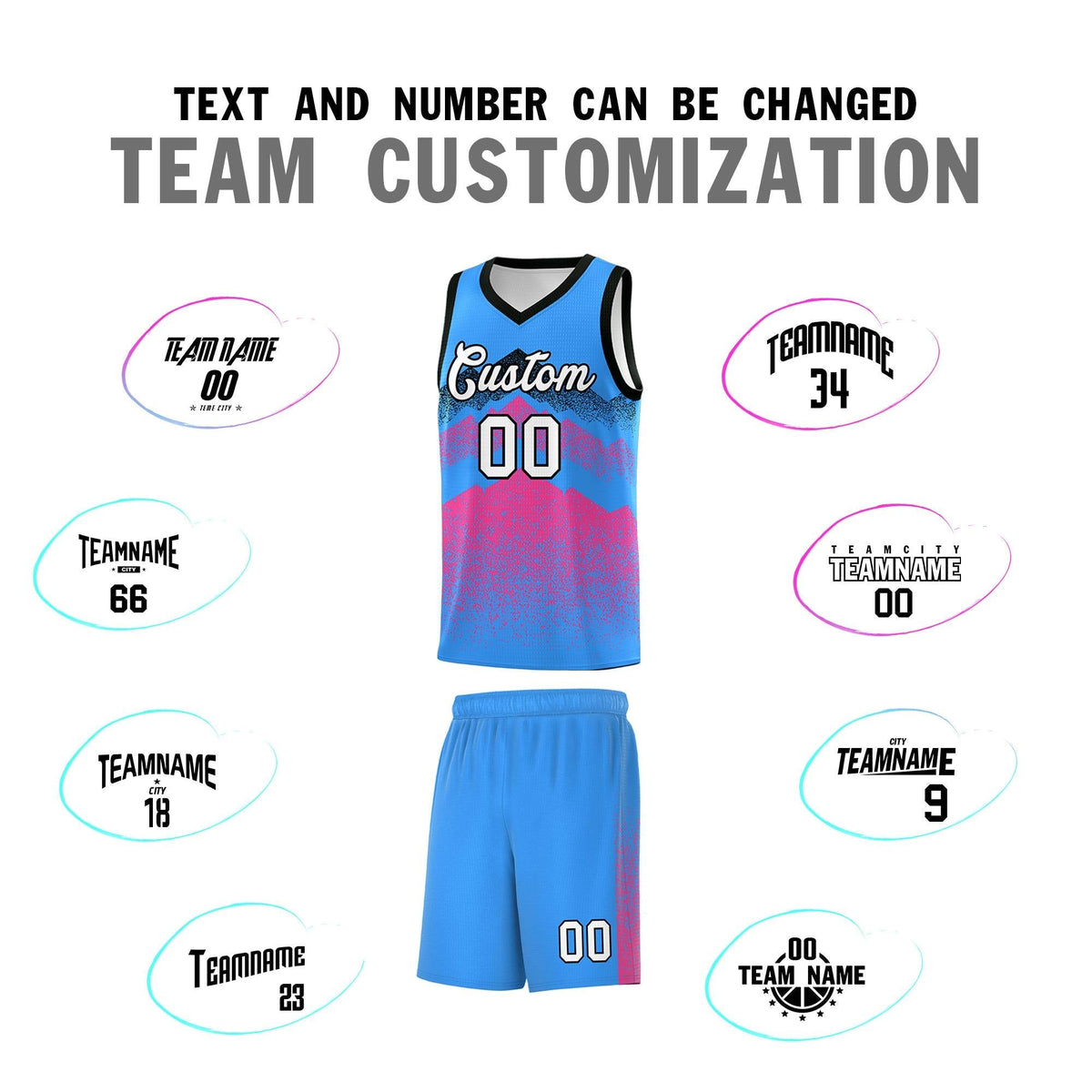 Custom Youth Basketball Jerseys Powder Blue Pink Gradient Mountain Design Uniforms