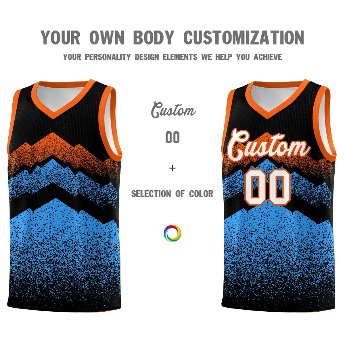 Personalized Youth Basketball Jerseys   Black Powder Blue Gradient Mountain Design Uniforms