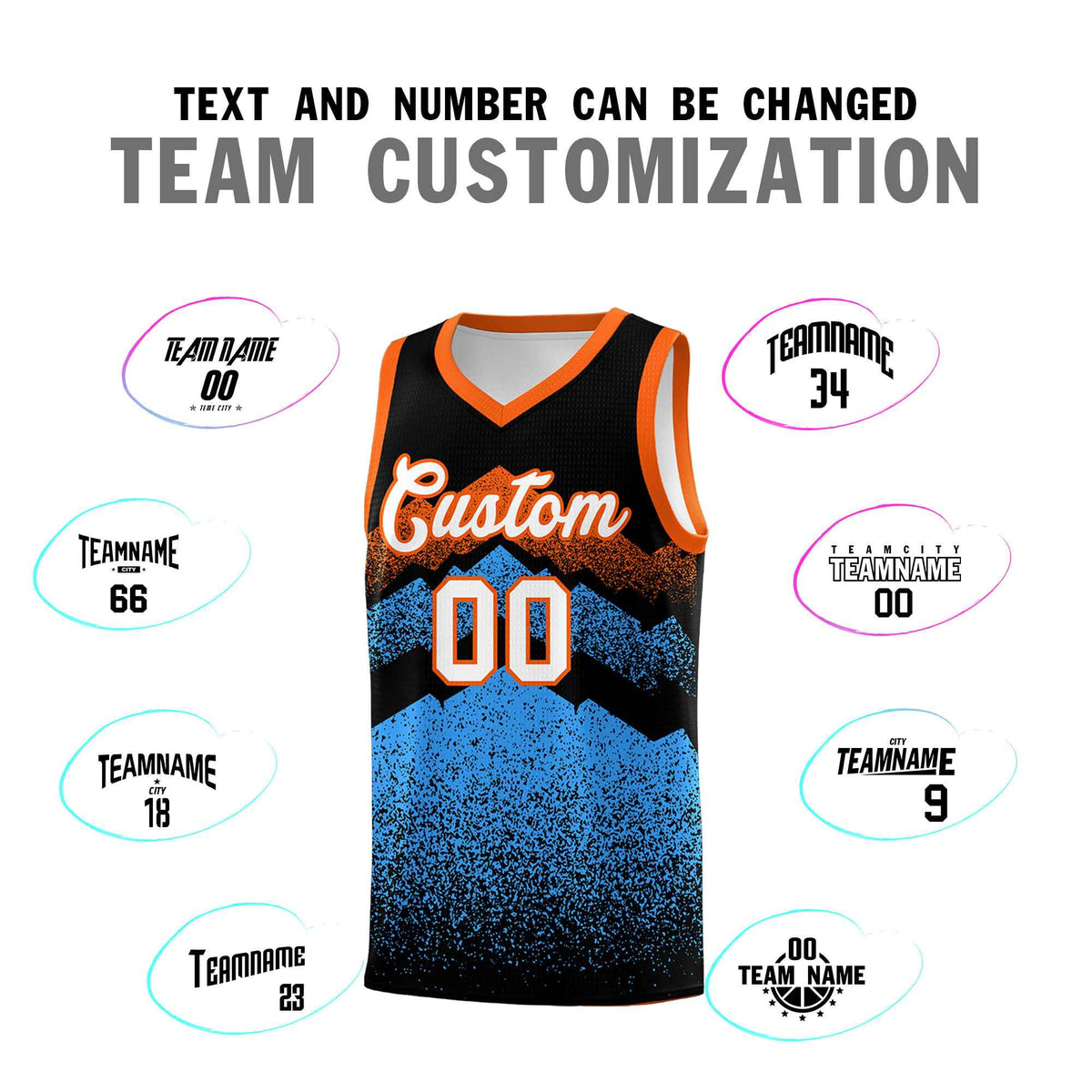 Personalized Youth Basketball Jerseys   Black Powder Blue Gradient Mountain Design Uniforms