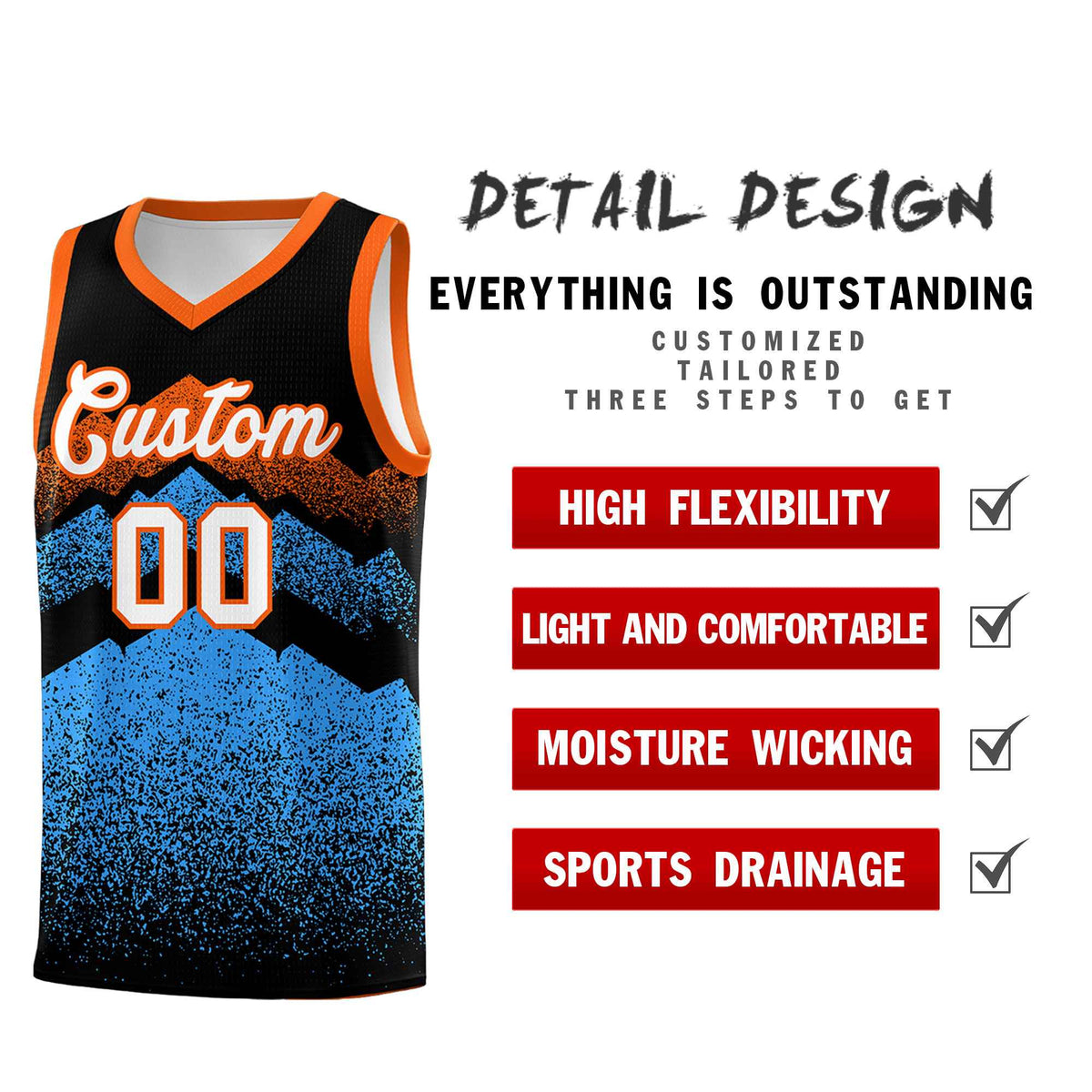 Personalized Youth Basketball Jerseys   Black Powder Blue Gradient Mountain Design Uniforms