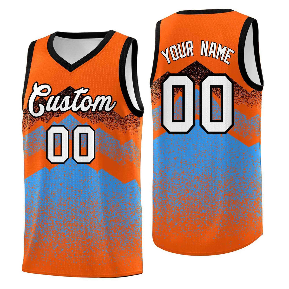 Custom Youth Basketball Jerseys Orange Powder Blue Gradient Mountain Design Uniforms