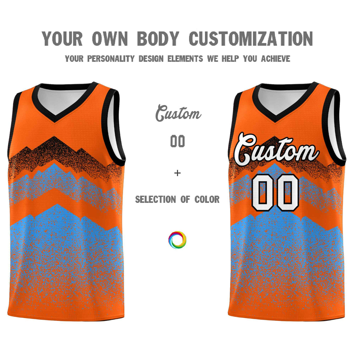 Custom Youth Basketball Jerseys Orange Powder Blue Gradient Mountain Design Uniforms