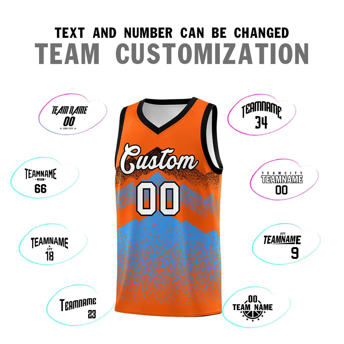 Custom Youth Basketball Jerseys Orange Powder Blue Gradient Mountain Design Uniforms
