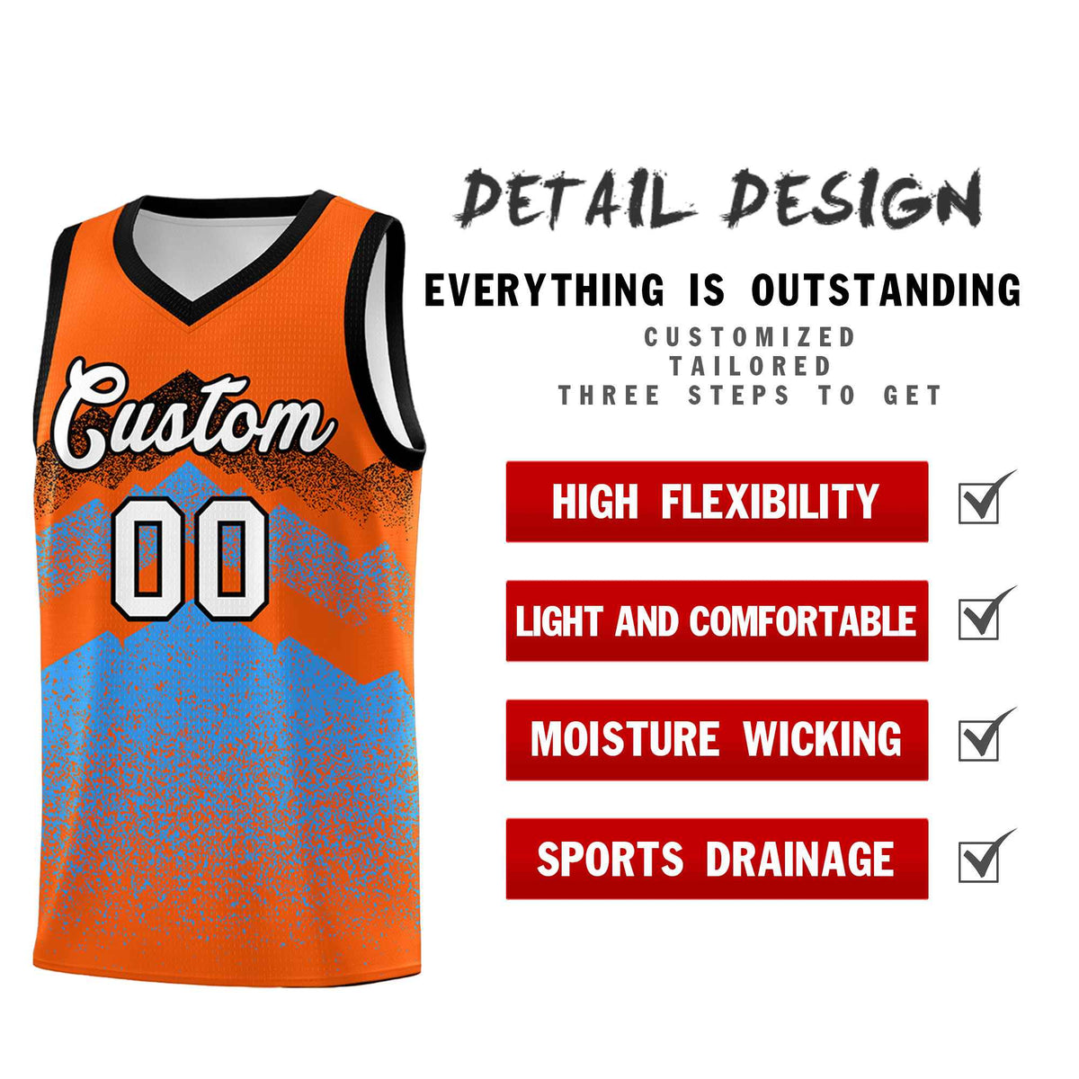 Custom Youth Basketball Jerseys Orange Powder Blue Gradient Mountain Design Uniforms